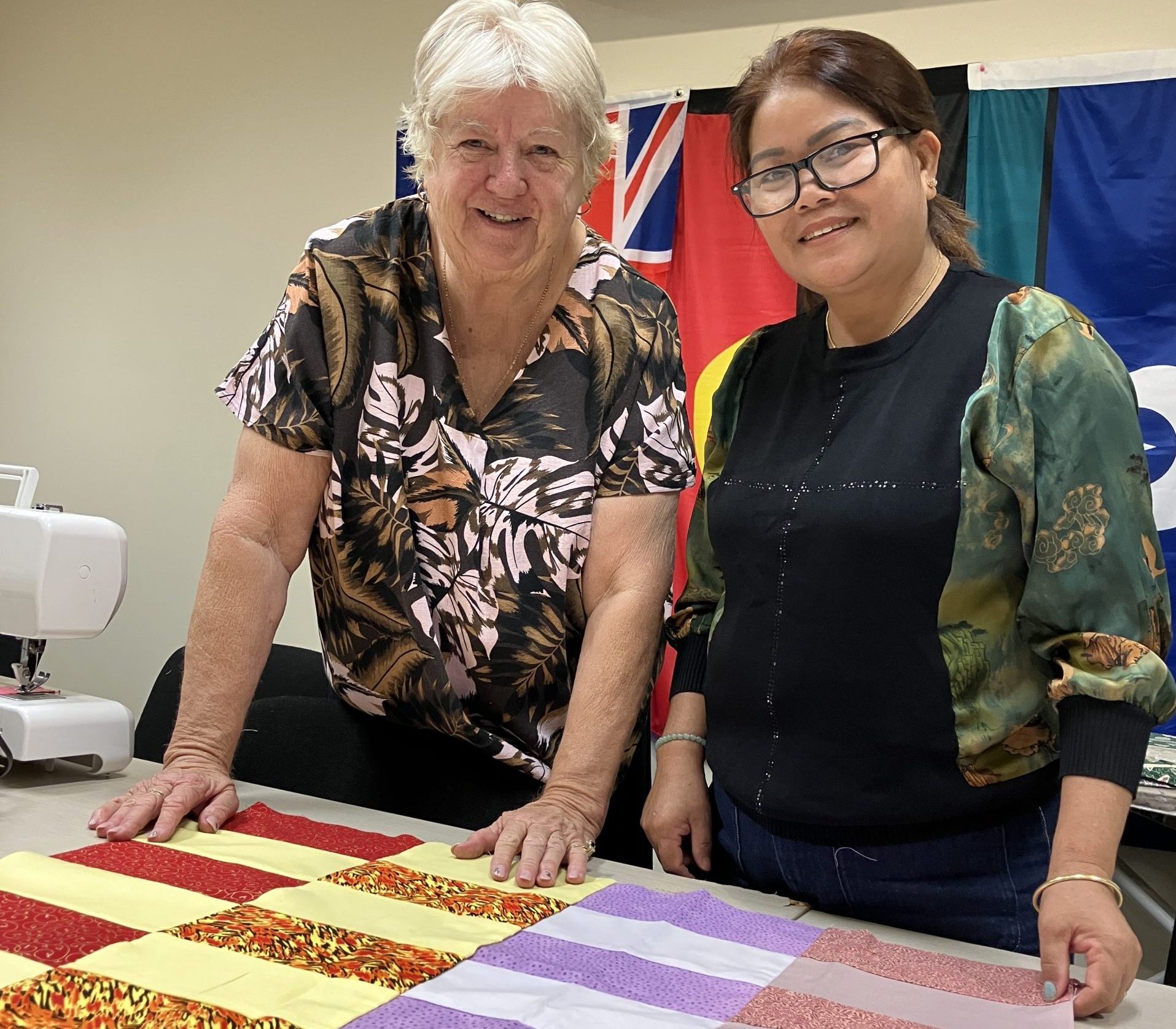 Chris and Sang at Mildura sewing ssession